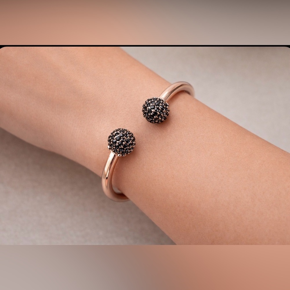 Rose Goldtone Black Ball Rhinestone Bangle Bracelet Women Party Jewelry Gift NEW
